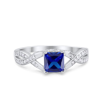 Engagement Ring Princess Cut Simulated Blue Sapphire CZ 925 Sterling Silver